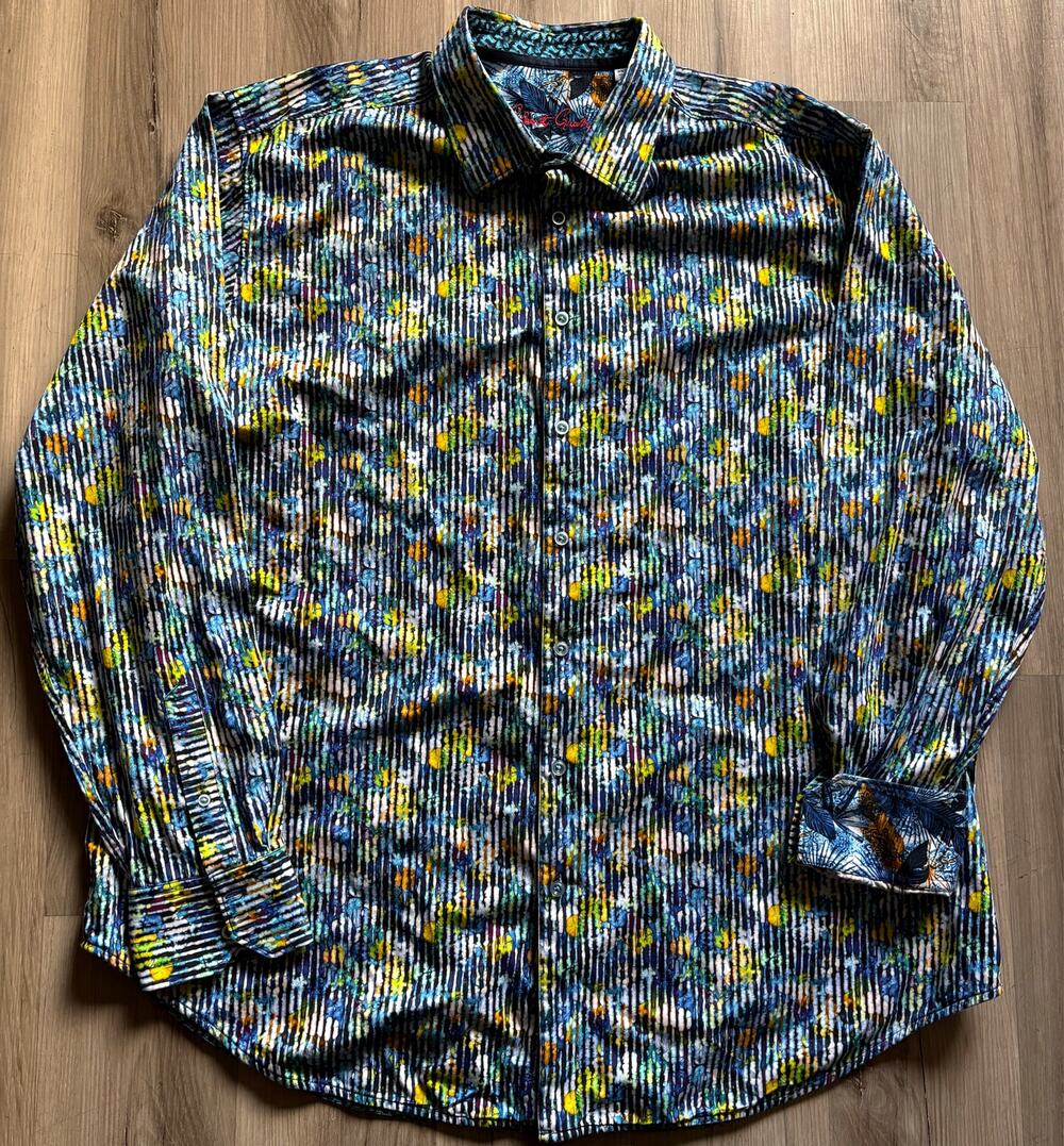 Robert Graham 2XL Abstract Floral Stripped Button Down Shirt Classic Fit EUC